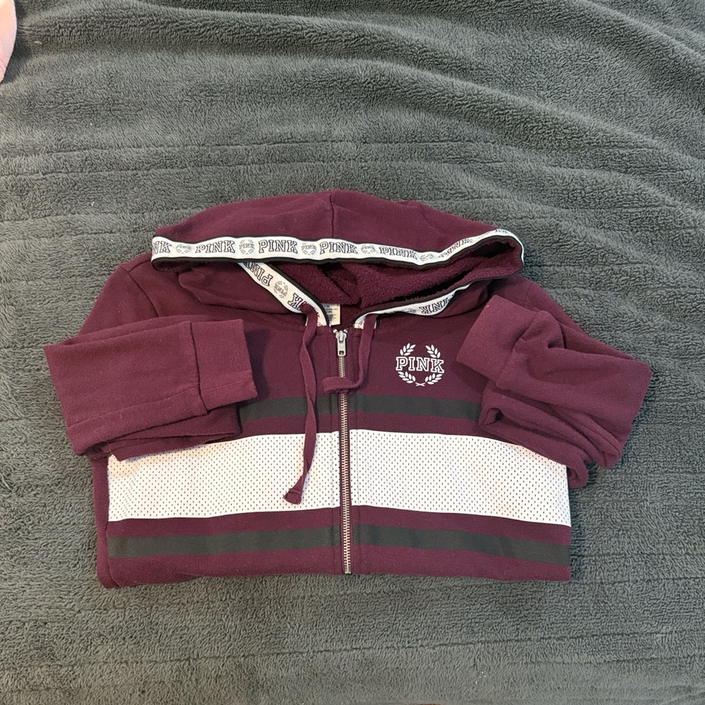 PINK Victoria's Secret VINTAGE 2016 Burgundy and White Hoodie